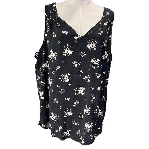 Old Navy Top Tank Black Floral Fairy Coquette Boho Keyhole Pleated XXL Summer - Picture 2 of 9
